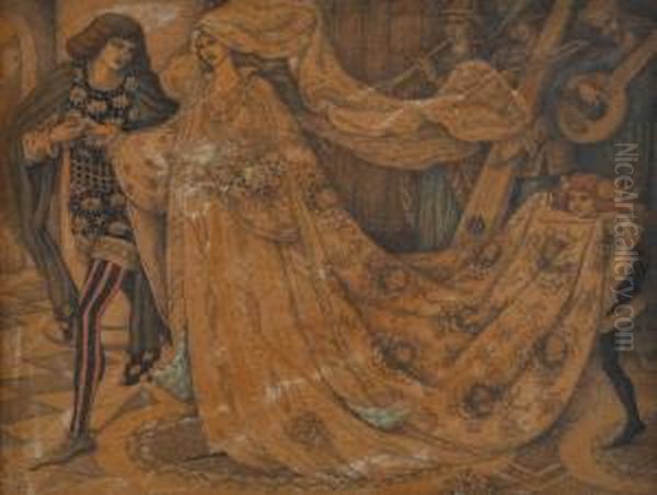 Figures At Court Oil Painting by Dante Gabriel Rossetti