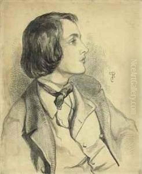 Portrait Of William Michael Rossetti, Half-length, Seated, Turnedto The Right With His Head In Profile Oil Painting by Dante Gabriel Rossetti