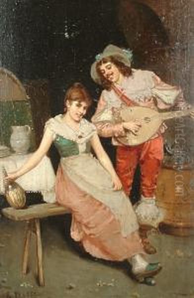 A Musical Interlude Oil Painting by A. Rossi