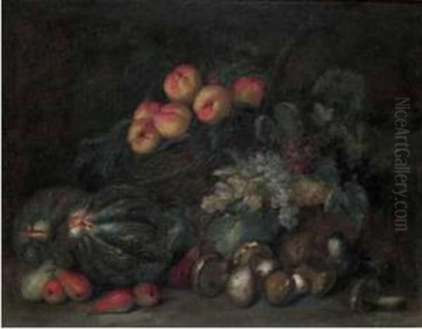 Attivo In Lombardia Verso La Meta Del Xvii Secolo 
A) E B) Natura Morta Di Frutta Oil Painting by Angelo Maria Rossi