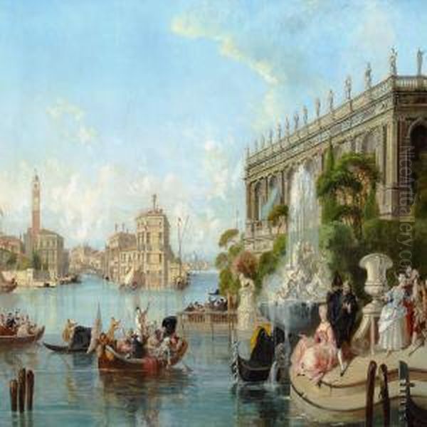 Venetian View With Elegant People Oil Painting by G. Rossi