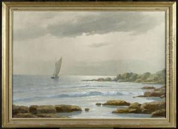 A Coastallandscape With A Sailing Boat Oil Painting by G. Rossi