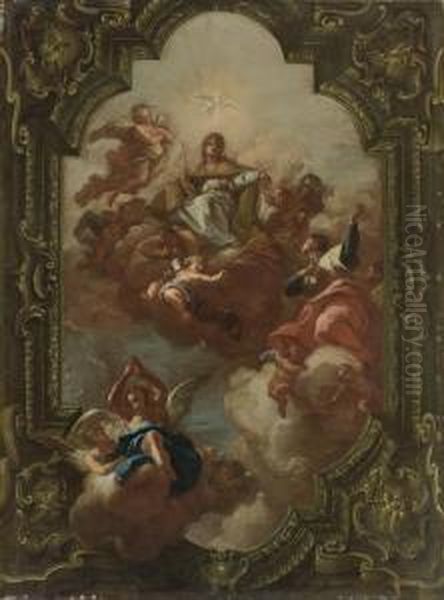 The Glorification Of The Roman Church: A Bozzetto For A Ceiling Oil Painting by Nicola Maria Rossi