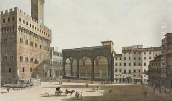 View Of The Piazza Della Signoria, Florence Oil Painting by Cosimo Rossi-Melocchi