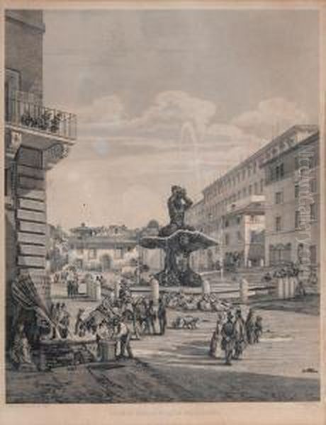 Scorcio Di Piazza Barberini Oil Painting by Luigi Rossini