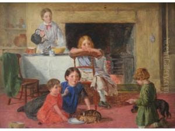 Lunchtime For Everyone Oil Painting by Charles Rossiter