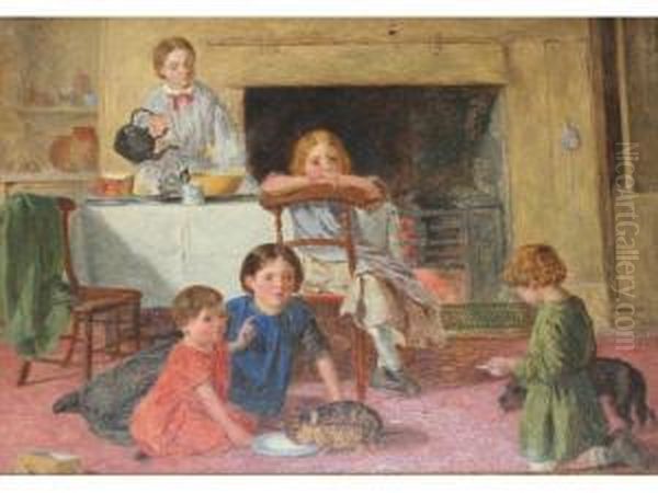 Teatime For Everyone Oil Painting by Charles Rossiter