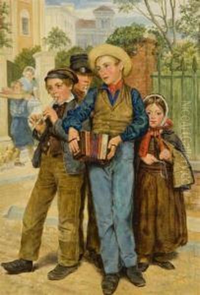 The Village Minstrels Oil Painting by Charles Rossiter