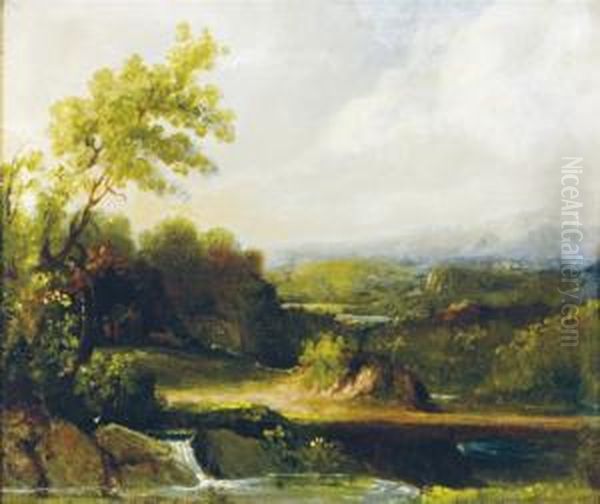 Peaceful Path By A Brook Oil Painting by Thomas Prichard Rossiter