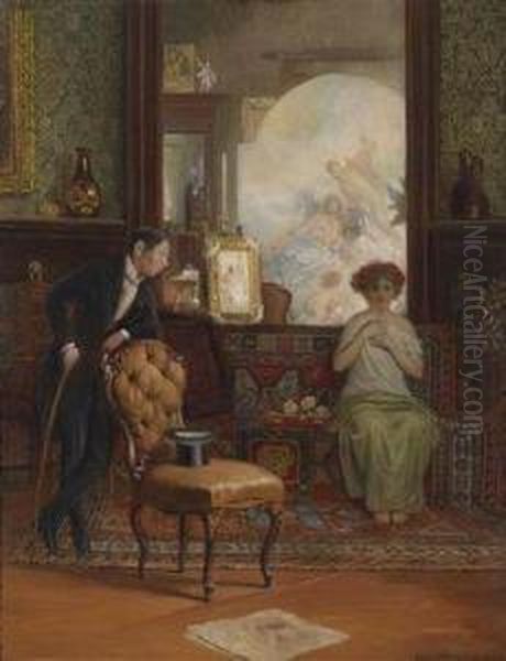 Unexpected Visit Oil Painting by Rudolf Rossler