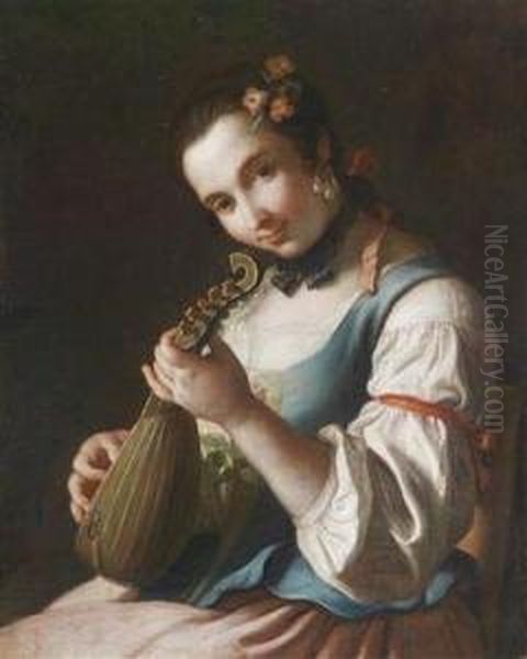 Portrait Of A Lady Playing The Lute Oil Painting by Pietro Antonio Rotari