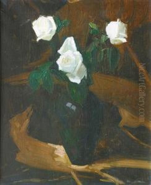 Nature Morte Aux Roses Blanches Oil Painting by Sonia Rotchine-Vitry