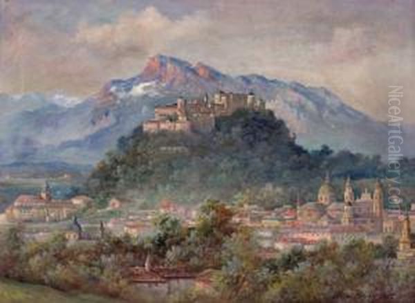 Blick Vom Kapuzinerberg Auf Salzburg, Festung Und Untersberg Oil Painting by Andreas Roth