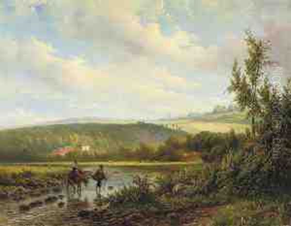 Crossing The River Oil Painting by Georg Andries Roth