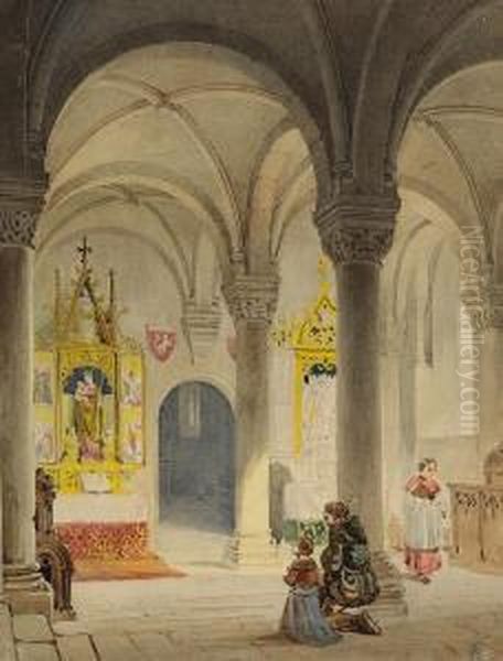 Betende In Einer Kirchenkapelle Oil Painting by Ferdinand Rothbart