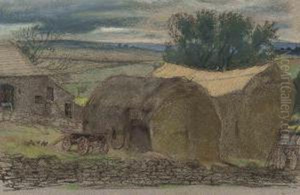 The Farmyard Oil Painting by William Rothenstein