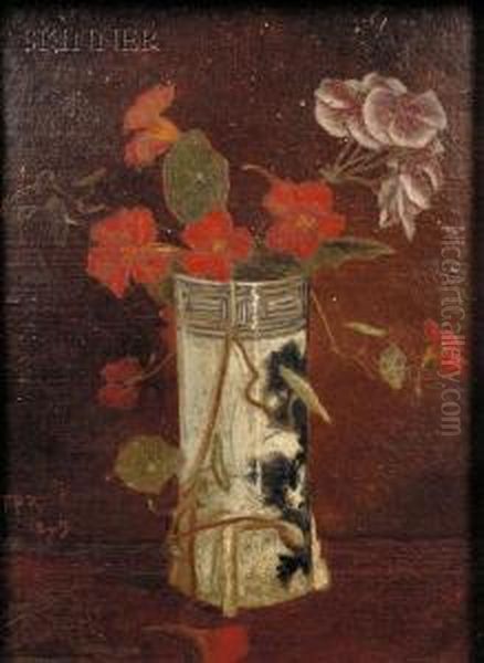 Flowers In An Asian Vase Oil Painting by Peter Frederick Rothermel