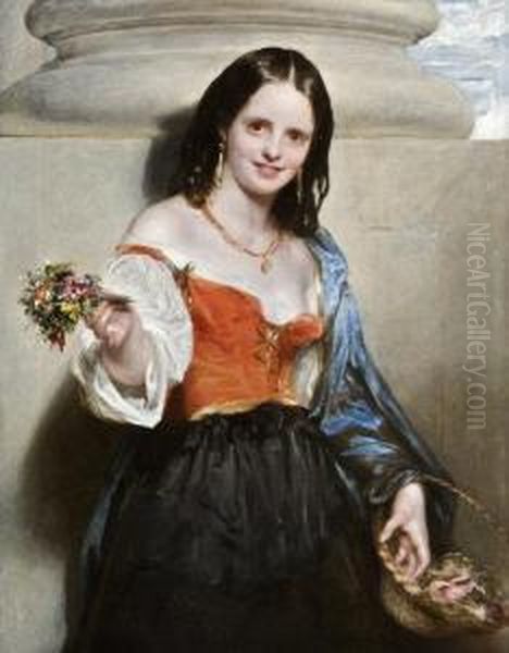 Flower Girl, Piazza Navona Oil Painting by Richard Rothwell