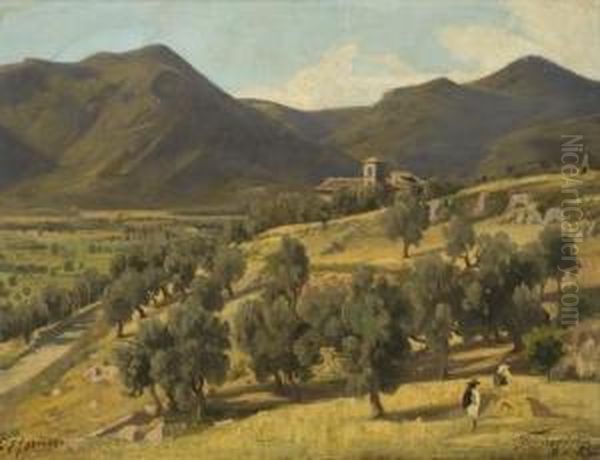 Vue De Terracina, Italie Oil Painting by Carl Johann F. Rotteken