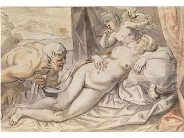 Pan Belauscht Die Schlafende Venus Oil Painting by Johann Rottenhammer