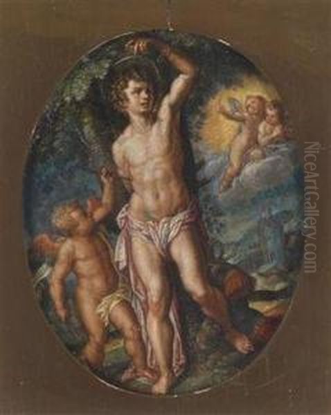 Angels Attending To The Martyred Saint Sebastian Oil Painting by Hans Rottenhammer