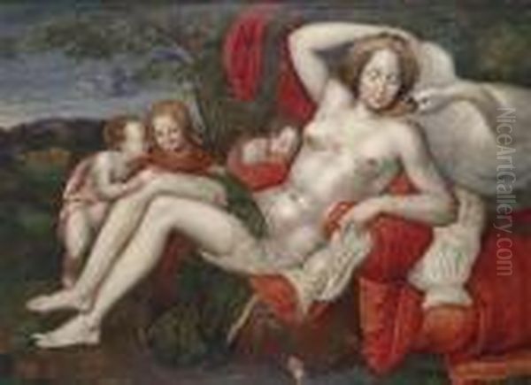 Leda And The Swan Oil Painting by Hans Rottenhammer