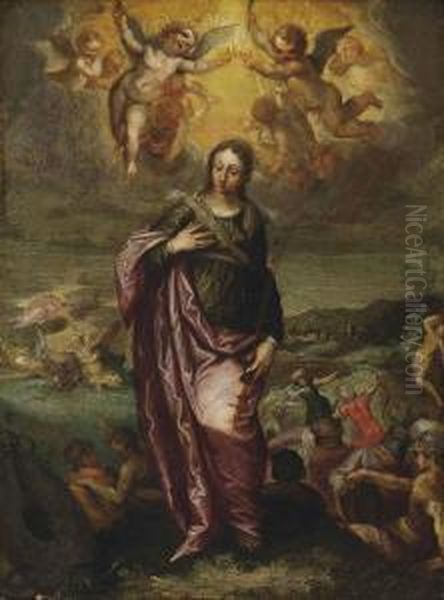 Saint Christina With Scenes From Her Martyrdom Beyond Oil Painting by Hans Rottenhammer