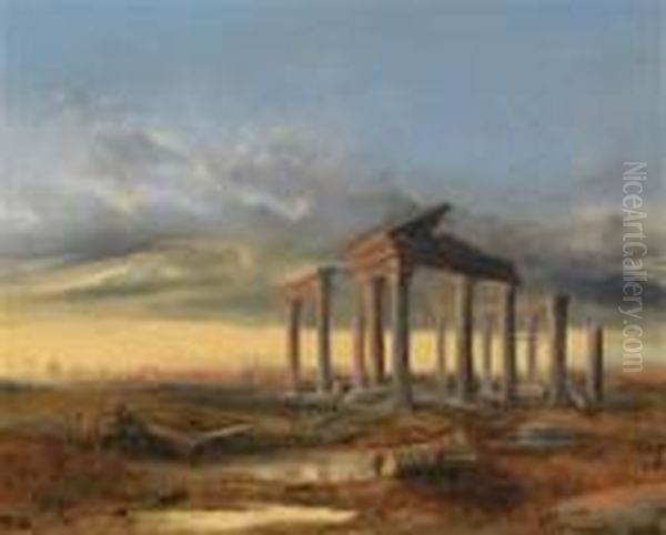 Follower Landscape With Antique Ruins Oil Painting by Carl Rottmann