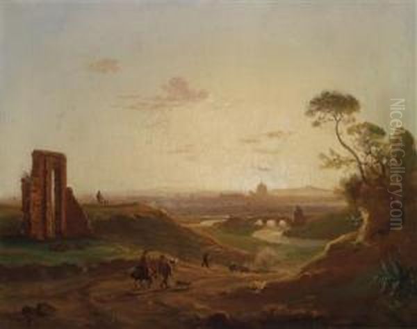 Sunset Over An Open Landscape In The South Oil Painting by Carl Rottmann