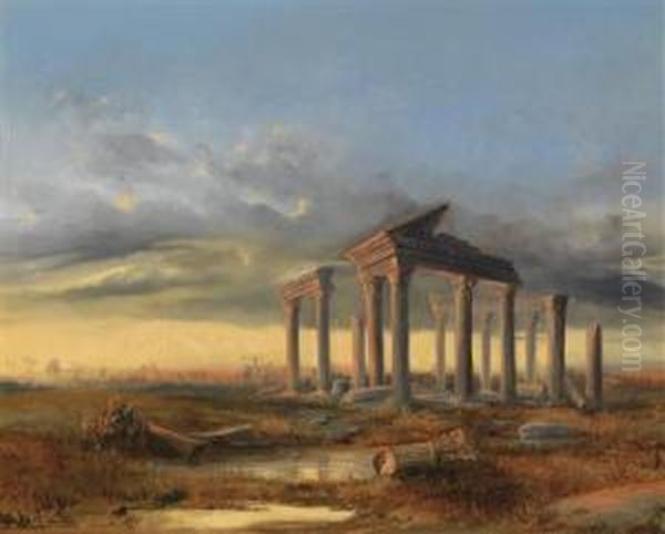 Follower Landscapewith Ancient Ruins Oil Painting by Carl Rottmann