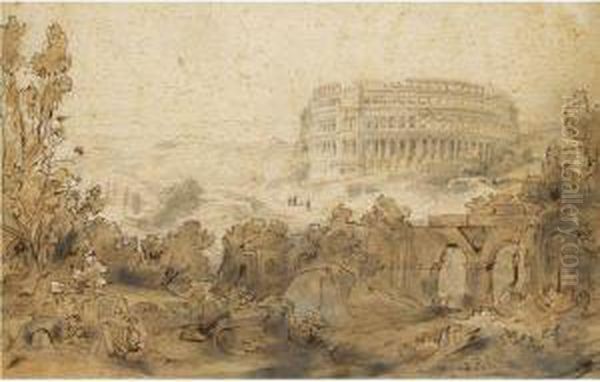 A Landscape Capriccio With The Colosseum Oil Painting by Carl Rottmann