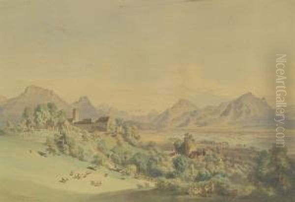 Blick Auf Schloss Neubeuern Und Das Inntal Oil Painting by Leopold Rottmann