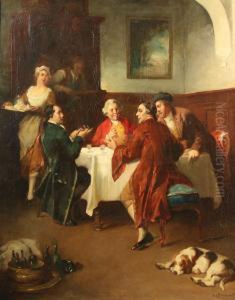 A Tavern Evening Oil Painting by Mozart Rottmann