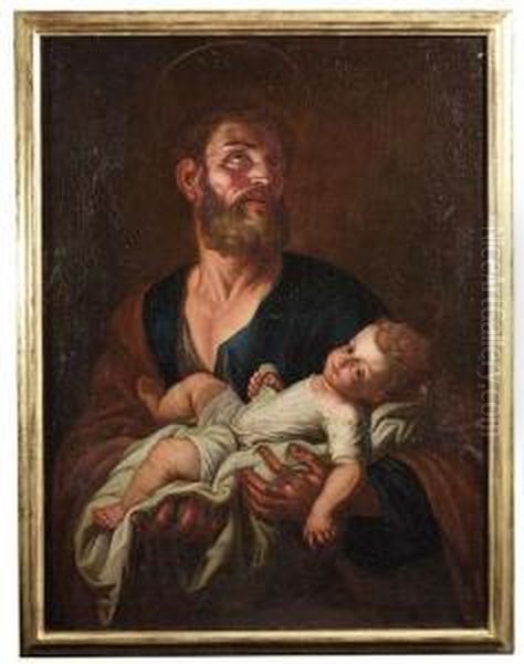 Joseph Holding The Child Oil Painting by Johann Michael Rottmayr