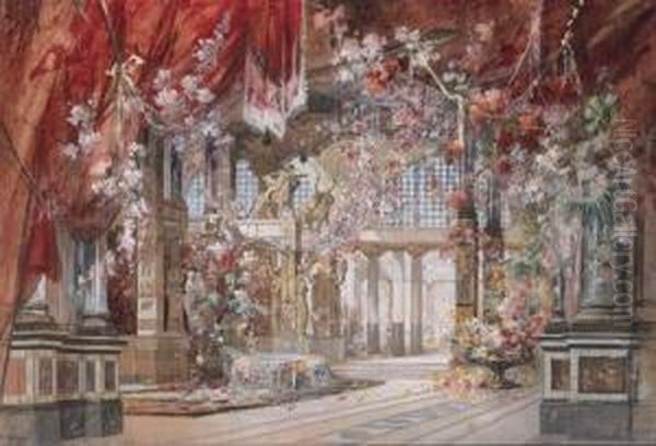 Antike Halle Mit Blumen Geschmuckt Oil Painting by Franz Angelo Rottonara