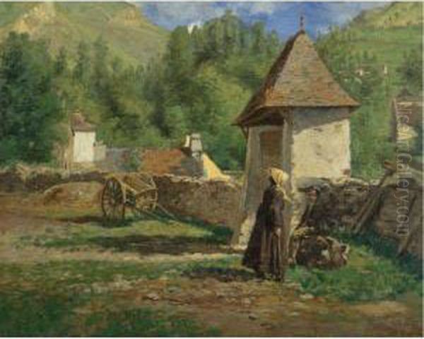 A Gedres (basses Pyrennees) Oil Painting by Henri Stanislas Rouart