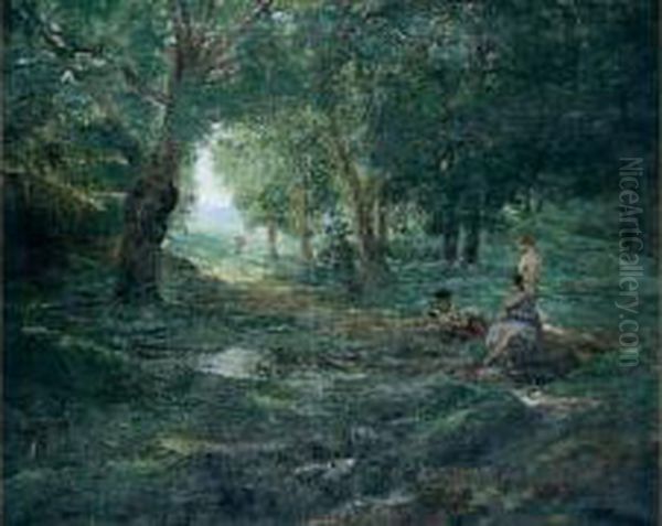 Baigneuses Dans Un Sous-bois, Vers 1860/70 Oil Painting by Henri Stanislas Rouart