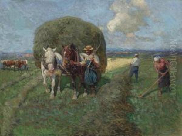 The Hay Cart Oil Painting by Franz Roubaud