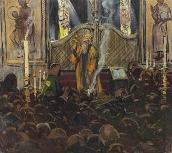 Orthodox Mass Oil Painting by Franz Roubaud