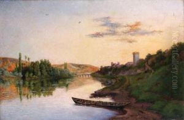 Paysage A La Riviere Oil Painting by Franz Roubaud