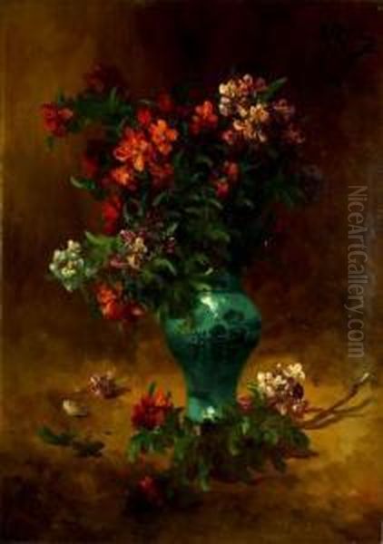 Bouquet Au Vase De Porcelaine Bleu Oil Painting by Alfred Rouby