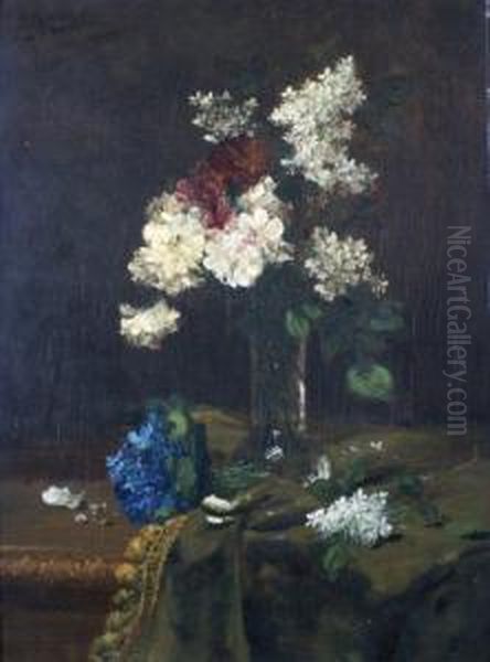 Vase De Lilas Et D'oeillets Oil Painting by Alfred Rouby