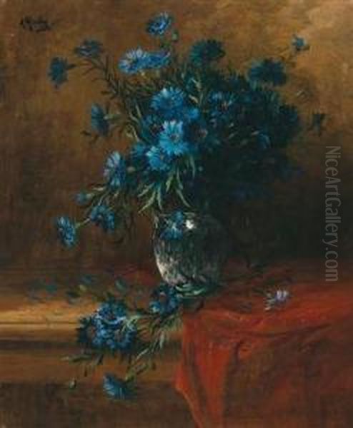 Kornblumen In Einer Vase Oil Painting by Alfred Rouby