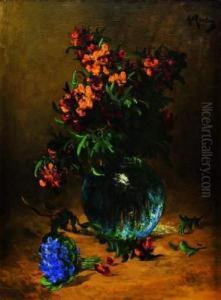 Bouquet De Giroflees Et Violettes Oil Painting by Alfred Rouby