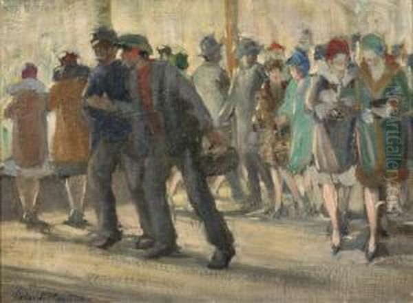 Passersby On The Street Oil Painting by Orlando Rouland