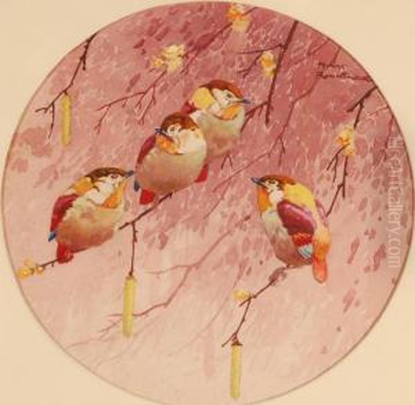 Tits On A Branch Oil Painting by Harry Rountree