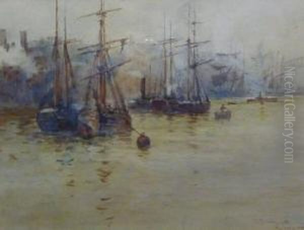 'sunderland' - Shipping In The Harbour Oil Painting by Frank Rousse