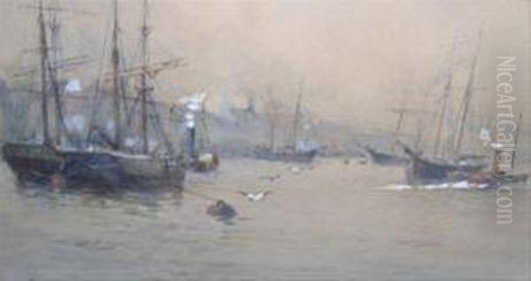 Sailing Vesselsanchored In Devonport Harbour Oil Painting by Frank Rousse