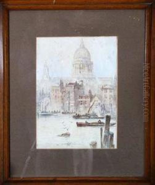 St. Paul's Cathedral From The Thames Oil Painting by Frank Rousse