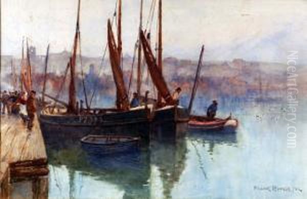 Fishing Boats Moored At Penzance Harbour Oil Painting by Frank Rousse